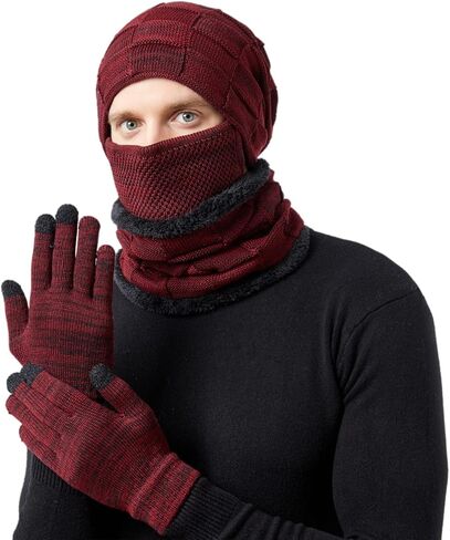 3 قطعة مجموعة النساء الجمجمة قبعة الثلوج قبعة تزلج الرقبة دائرة وشاح قناع الوجه أقنعة الشتاء متماسكة الصوف قبعة الطقس البارد in Kuwait