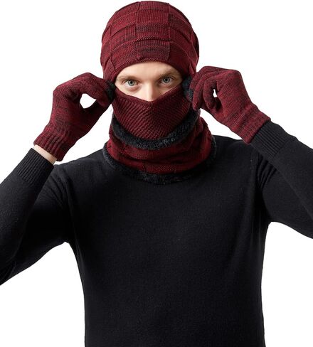 3 قطعة مجموعة النساء الجمجمة قبعة الثلوج قبعة تزلج الرقبة دائرة وشاح قناع الوجه أقنعة الشتاء متماسكة الصوف قبعة الطقس البارد in Kuwait