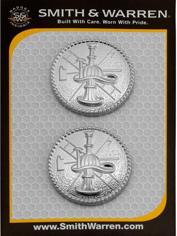Smith & Warren Firefighter Scramble Vertical Horn On Round Disc with Rope Border Collar Brass Rank Insignia Silver Finish Fire Uniform Pin in Saudi Arabia