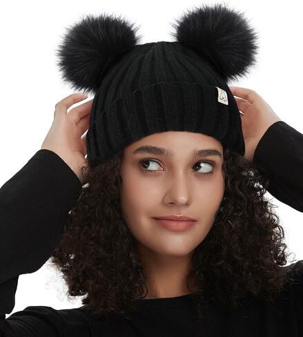 Hat Hut Winter Hats for Women Satin Lined Beanie Hats for Women Knit Ski Hat Winter Cap for Women Pom Pom Beanie in Kuwait