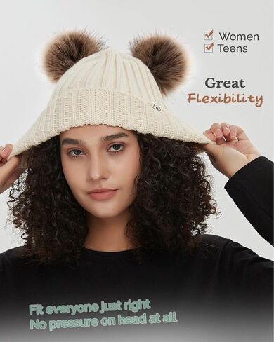Hat Hut Winter Hats for Women Satin Lined Beanie Hats for Women Knit Ski Hat Winter Cap for Women Pom Pom Beanie in Kuwait