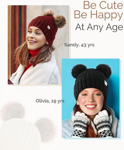 Hat Hut Winter Hats for Women Satin Lined Beanie Hats for Women Knit Ski Hat Winter Cap for Women Pom Pom Beanie in Kuwait