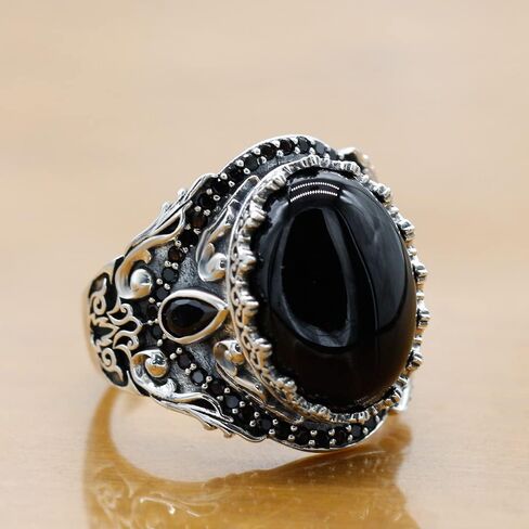 Artever 925 Sterling Silver Men's Ring Multicolor Stone Ring Vintage Turkish Style Men's Handmade Jewelry in Kuwait