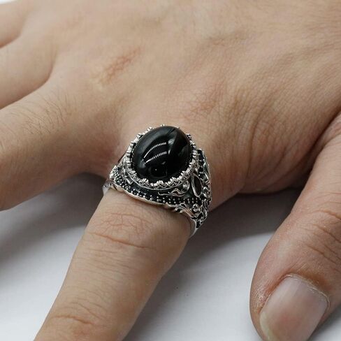 Artever 925 Sterling Silver Men's Ring Multicolor Stone Ring Vintage Turkish Style Men's Handmade Jewelry in Kuwait