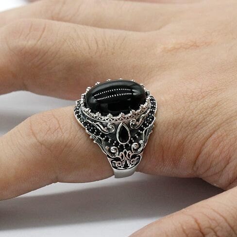 Artever 925 Sterling Silver Men's Ring Multicolor Stone Ring Vintage Turkish Style Men's Handmade Jewelry in Kuwait