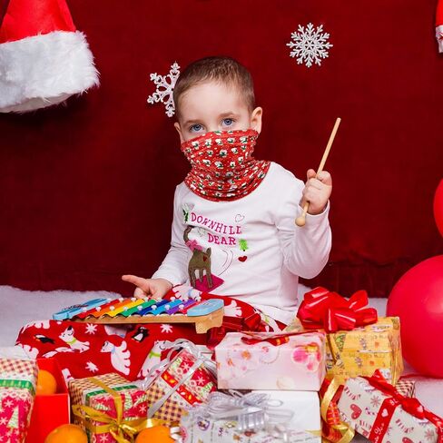 10 Pieces Christmas Neck Gaiter Balaclava Bandana Christmas Printed Santa Claus Face Covering Scarf, 6 Pieces Adult Winter Bandana and 4 Pieces Children Winter Bandana for Christmas in Saudi Arabia