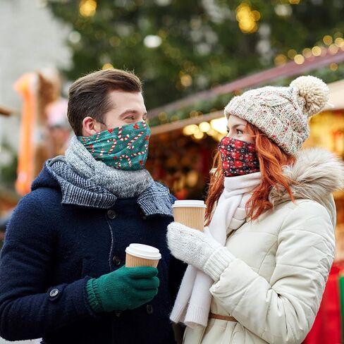 10 Pieces Christmas Neck Gaiter Balaclava Bandana Christmas Printed Santa Claus Face Covering Scarf, 6 Pieces Adult Winter Bandana and 4 Pieces Children Winter Bandana for Christmas in Saudi Arabia