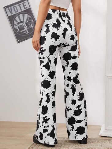 SweatyRocks Women's Boho Stretchy Wide Leg Leopard Print Bell Bottom Flare Pants in Saudi Arabia
