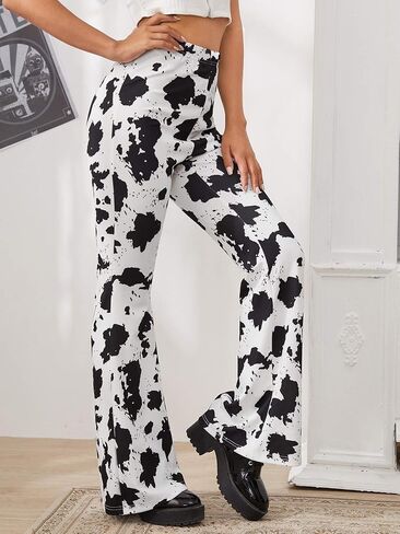 SweatyRocks Women's Boho Stretchy Wide Leg Leopard Print Bell Bottom Flare Pants in Saudi Arabia