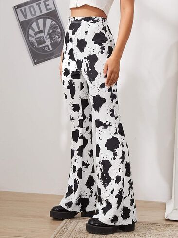 SweatyRocks Women's Boho Stretchy Wide Leg Leopard Print Bell Bottom Flare Pants in Saudi Arabia