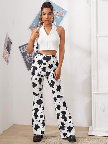SweatyRocks Women's Boho Stretchy Wide Leg Leopard Print Bell Bottom Flare Pants in Saudi Arabia