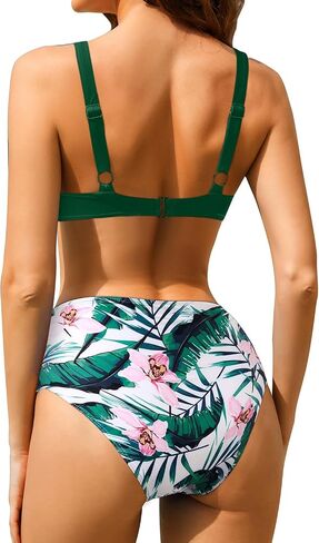 Yonique Womens' Two Piece Bathing Suit V Neck Triangle Bikini Top with High Waisted Swimsuit Bottom in Saudi Arabia