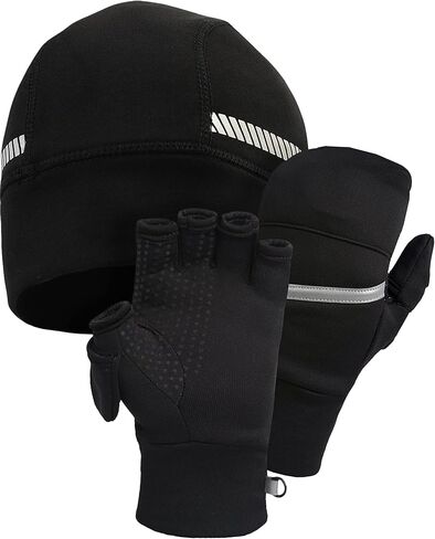 TrailHeads Men's Convertible Mittens and Running Beanie Reflective Gift Set - Black in Kuwait