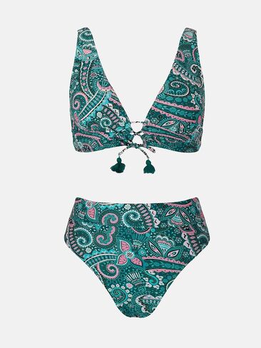 CUPSHE Women Bikini Set Deep V Neck Lace Up Front High Waisted Bottom in Saudi Arabia