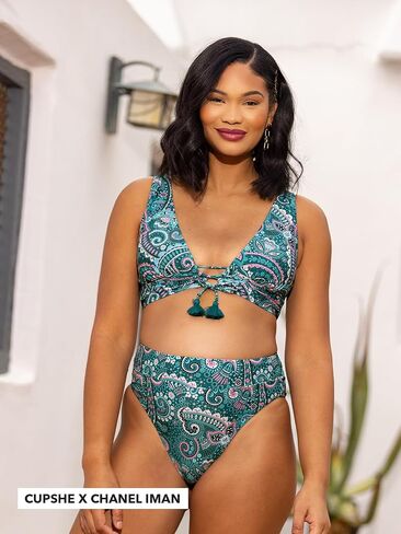 CUPSHE Women Bikini Set Deep V Neck Lace Up Front High Waisted Bottom in Saudi Arabia