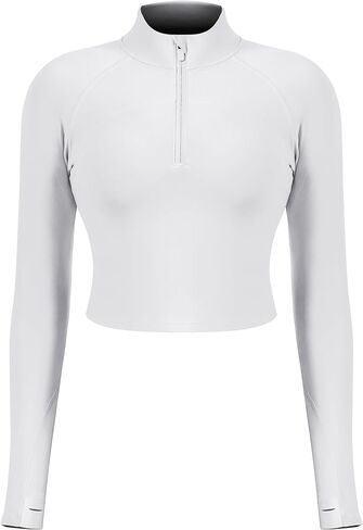 سترة AVGO النسائية القصيرة للتمرين بأكمام طويلة ونصف سحاب سترة رياضية مقاس نحيف سترات رياضية للجري في صالة الألعاب الرياضية in Kuwait