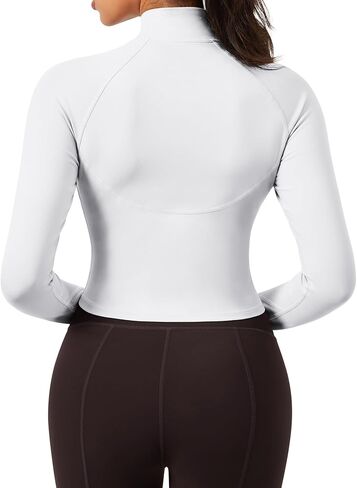 سترة AVGO النسائية القصيرة للتمرين بأكمام طويلة ونصف سحاب سترة رياضية مقاس نحيف سترات رياضية للجري في صالة الألعاب الرياضية in Kuwait