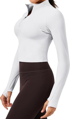 سترة AVGO النسائية القصيرة للتمرين بأكمام طويلة ونصف سحاب سترة رياضية مقاس نحيف سترات رياضية للجري في صالة الألعاب الرياضية in Kuwait