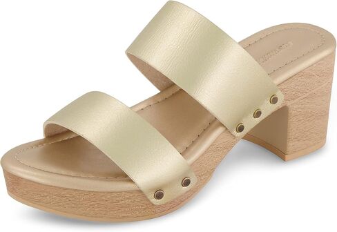 CUSHIONAIRE Sky Platform Sandals for Women, Faux Wood Block Heel Slide with Comfort Foam Footbed and Vegan Leather Straps, Wide Width Available in Saudi Arabia