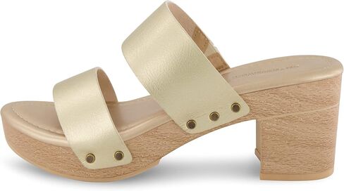 CUSHIONAIRE Sky Platform Sandals for Women, Faux Wood Block Heel Slide with Comfort Foam Footbed and Vegan Leather Straps, Wide Width Available in Saudi Arabia
