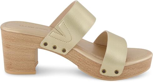 CUSHIONAIRE Sky Platform Sandals for Women, Faux Wood Block Heel Slide with Comfort Foam Footbed and Vegan Leather Straps, Wide Width Available in Saudi Arabia