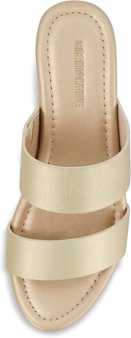 CUSHIONAIRE Sky Platform Sandals for Women, Faux Wood Block Heel Slide with Comfort Foam Footbed and Vegan Leather Straps, Wide Width Available in Saudi Arabia