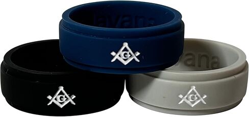 Masonic Rings Silicone Ladder Edge Rings Backfilled in White | Ergonomic Breathable Design | Silicone Edge Sleek Design Rings for Men (Set of 3) in Saudi Arabia