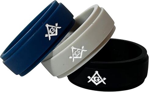 Masonic Rings Silicone Ladder Edge Rings Backfilled in White | Ergonomic Breathable Design | Silicone Edge Sleek Design Rings for Men (Set of 3) in Saudi Arabia