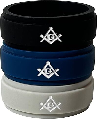 Masonic Rings Silicone Ladder Edge Rings Backfilled in White | Ergonomic Breathable Design | Silicone Edge Sleek Design Rings for Men (Set of 3) in Saudi Arabia