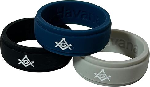 Masonic Rings Silicone Ladder Edge Rings Backfilled in White | Ergonomic Breathable Design | Silicone Edge Sleek Design Rings for Men (Set of 3) in Saudi Arabia