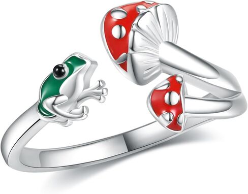 VENACOLY خاتم الفطر الأحمر قابل للتعديل من الفضة الإسترليني خواتم الضفدع الأخضر للنساء والرجال مجوهرات الضفدع الفطر هدايا للرجال والنساء in Kuwait