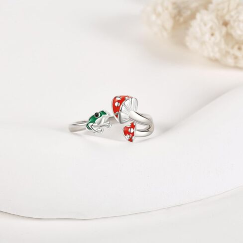 VENACOLY خاتم الفطر الأحمر قابل للتعديل من الفضة الإسترليني خواتم الضفدع الأخضر للنساء والرجال مجوهرات الضفدع الفطر هدايا للرجال والنساء in Kuwait
