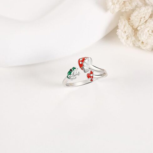 VENACOLY خاتم الفطر الأحمر قابل للتعديل من الفضة الإسترليني خواتم الضفدع الأخضر للنساء والرجال مجوهرات الضفدع الفطر هدايا للرجال والنساء in Kuwait