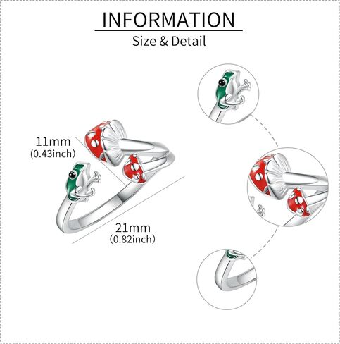 VENACOLY خاتم الفطر الأحمر قابل للتعديل من الفضة الإسترليني خواتم الضفدع الأخضر للنساء والرجال مجوهرات الضفدع الفطر هدايا للرجال والنساء in Kuwait