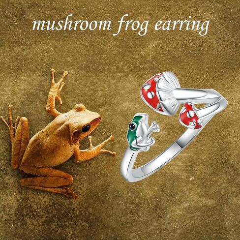 VENACOLY خاتم الفطر الأحمر قابل للتعديل من الفضة الإسترليني خواتم الضفدع الأخضر للنساء والرجال مجوهرات الضفدع الفطر هدايا للرجال والنساء in Kuwait