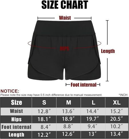شورت رياضي لليوجا والتمارين الرياضية للنساء، شورت جري عالي الخصر سريع الجفاف مع جيوب بسحاب وبطانة 2 في 1، قطعتان in Kuwait