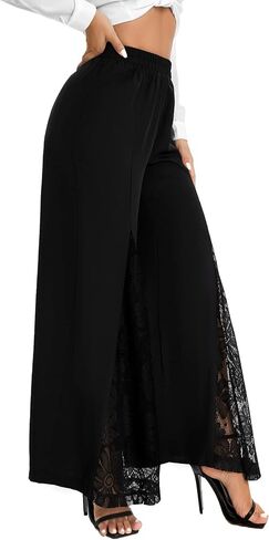 WDIRARA Women's Lace Wide Leg Palazzo Pants Elastic High Waisted Loose Trousers in Saudi Arabia