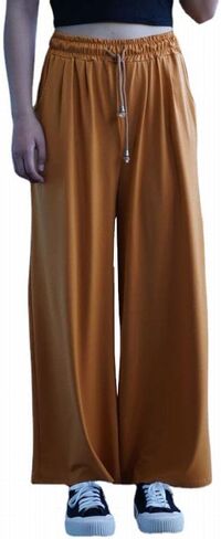 بنطال Mopatiper نسائي بخصر مطاطي وساق واسعة - ناعم متين - كاجوال Palazzo Capri Culottes in Kuwait