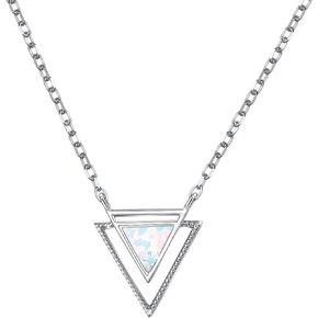 FLYOW Mother's Day Gifts Created Opal Heart Necklace for Lover Women Girls 925 Sterling Silver Pendant with Message Love You Forever
