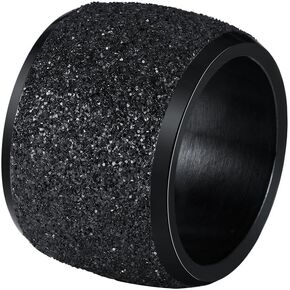 INRENG Women's Stainless Steel Ring Shiny Sequins Pave Sandblast Wide Wedding Band Silver, Rose, Gold, Black