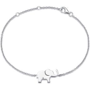 FANCIME Lucky Elephant Bracelet 925 Sterling Silver High Polished Mini Small Elephant Charm Family Link Bracelet Jewelry Birthday Gifts For Women Girls, 15+3 cm