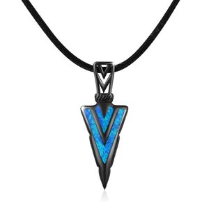 PCTJYFU Arrow Necklace 925 Sterling Silver Mens Blue Opal Arrowhead Pendant Necklace for Women Men Arrow Jewelry for Women Girls Teen