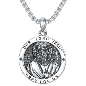 MISTBEE Saint Jude/Michael/Jesus/Virgin Mary/Santa Muerte/Longinus/Serenity Prayer Necklace 925 Sterling Silver Amulrt Medal Pendant Jewelry Thanksgiving Day Gifts for Men Women in Kuwait