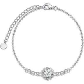 أساور مويسانيتي للنساء مطلية بالفضة البلاتينية، 1 قيراط مركز مويسانيتي هالو سوار العروس مجوهرات الزفاف، 6.5 بوصة - 8.5 بوصة in Kuwait