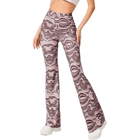 Floerns Women's Paisley Print Elastic Waist Flare Leg Workout Pants