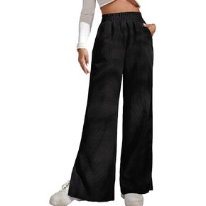 بنطال نسائي من Bozanly سروال قصير مستقيم الساق مرن عالي الخصر بفتحة جانبية وواسع الساق in Kuwait