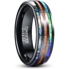Vakki 8mm Koa Wood Tungsten Ring for Men Mother of Pearl Shell/Imitated Meteorite/Abalone Shell/Deer Antler Inlay Wedding Band Comfor Fit Size 7-12