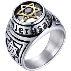 الفولاذ المقاوم للصدأ القدس نجمة داود العقيق الأسود Singet Ring