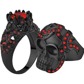 ringskull Skull Rings His and Hers Rings Couple Rings Skeleton Black Rings AAA Red Cz Womens Wedding Ring Punk Ring Mens Wedding Bands in Kuwait