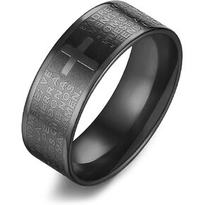 8mm Men's Stainless Steel Bible Scripture Christian Lord's Prayer Cross Ring Wedding Ring Laser Engraved 4 Colors Available…
